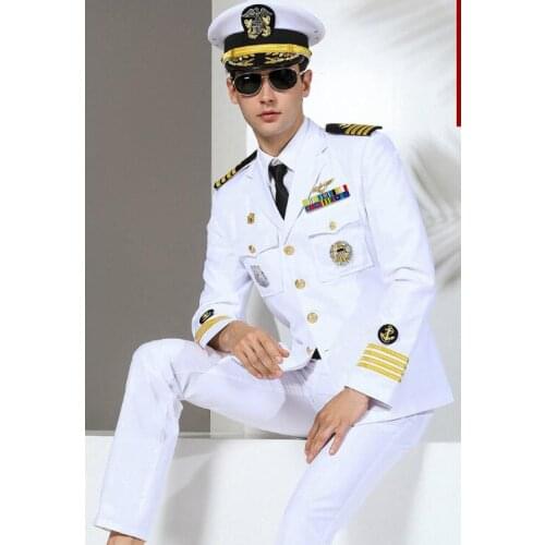 Autumen Navy uniform Captain Yacht uniform Military suit Men White US army
