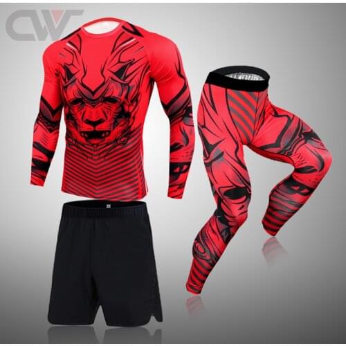 Mens Compression 3 Pcs/Set Sportswear Suits Gym Training Clothes Workout Jogging Sports Set Running Rashguard Tracksuit Tights