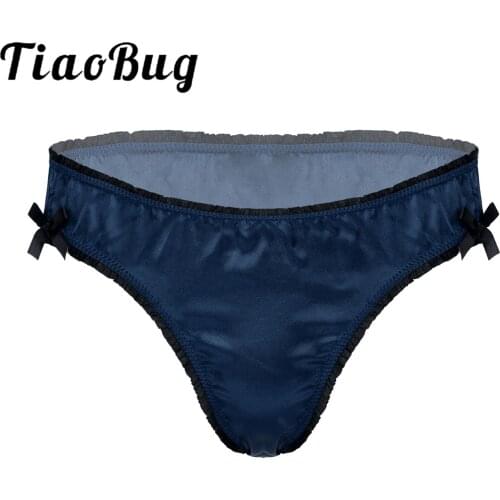 Mens Low Waist Elastic Waistband Panties Bottoms Erotic Lingerie Sissy Underwear Briefs Frilly Bowknot Decor Satin Underpants