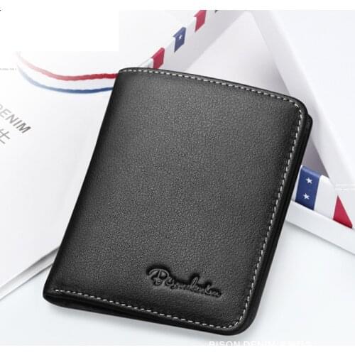 Bison Denim 2021 Mini Black Purse For Men Genuine Leather Mens Wallets Thin Male Wallet Card Holder Cowskin Soft Small Purses