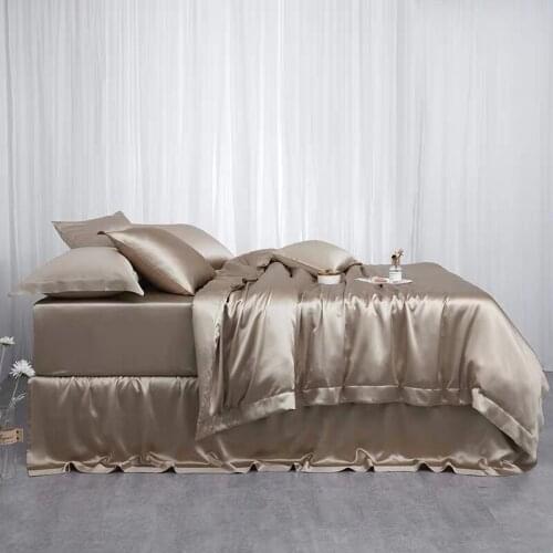 N PCs Set Flat Fitted Sheets Duvet Cover 25 mm 100% Mulberry Silk Seamless Queen Size Dark blue Milk Coffee Customize MS03