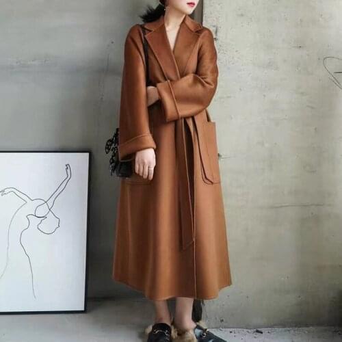 New Arrival 2021 Vintage Double-Sided Cashmere Alpaca Coat plus size female belted Womens Long Woolen Coat