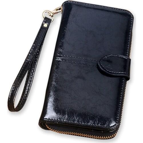 New womens wax skin retro Long Wallet large capacity hand holding multi-function mobile phone bag