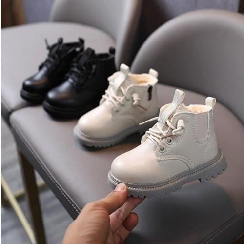Autumn Winter Warm Martin Boots Kids Shoes for Girl Solid Color Fashion Snow Boots PU Leather Children Boys Casual Shoes