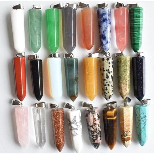 Wholesale 24pcs/lot 2020 fashion Hot Sale Assorted Natural Stone Pendants Point Charms hexagonal pillar pendant Free shipping
