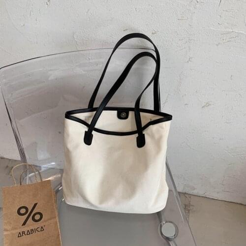 Casual Canvas Tote Bag Women Large Capacity Handle Bag Fashion Shoulder Bag Simple Girls Shopping Totes Reusable Handbag femme