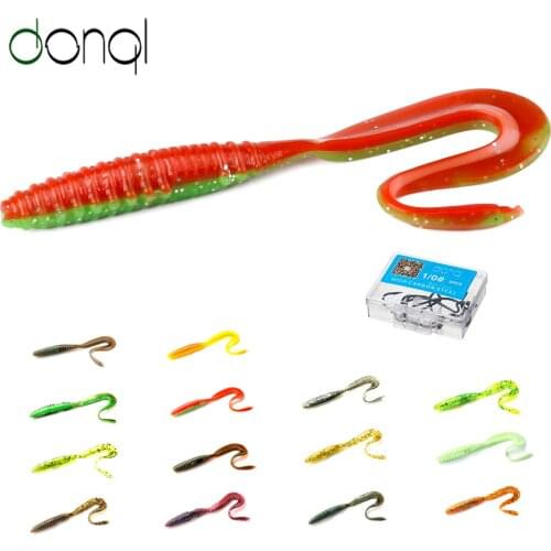 DONQL 10Pcs Jig Soft Lures Silicone Worm Long Tail Fishing Bait Artificial Rubber Bass Saltwater Swimbait Soft Lures With Hook