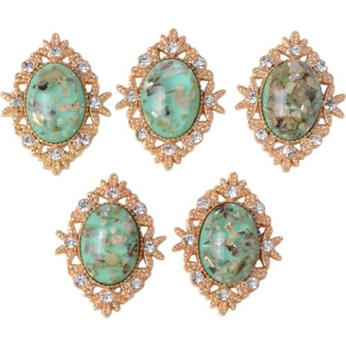 5 Piece Alloy Oval Cabochon Acrylic Crystal Buttons For Jewelry Making