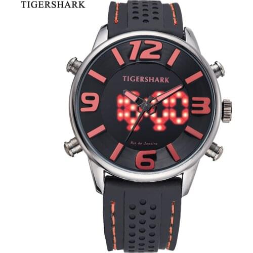 TIGERSHARK New Arrival Fashion Sport Watch Men Rubber Band Digital Quartz Watches Auto Date 30M Waterproof Relogio Masculino