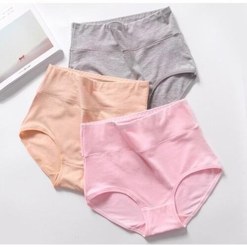 New Cotton High Waist Belly Contracting Large Size Underwear Women 's Body Shaping Hip Lifting Solid Color Briefs