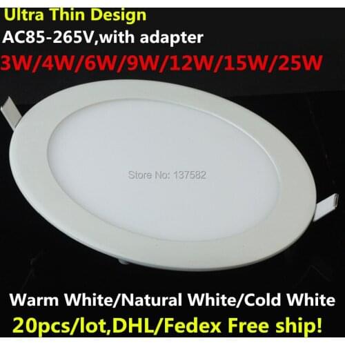 Ultra thin LED Panel Light 6W 9W 12W 15W 25W Recessed LED Ceiling Downlight 85-265V Warm/Natural/Cold White indoor light