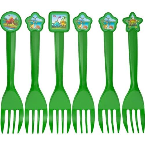6pcs/set New Cartoon Dinosaur Theme Disposable Forks For Kids Happy Birthday Party Tableware Green Plastic Forks Party Supplies