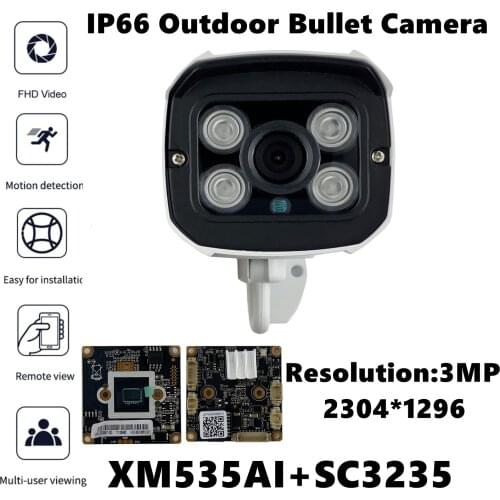 XM535AI+SC3235 IP Outdoor Metal Bullet Camera 3MP 2304*1296 IRC VMS XMEYE ONVIF P2P Motion Detection Radiator IP66 WaterProof