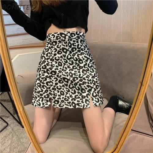 Skirts Women Leopard Printed Mini Empire Casual Hips Split Sexy Lady Retro Slim Korean Style Autumn Hip Hop Trendy Hot Sale Fit