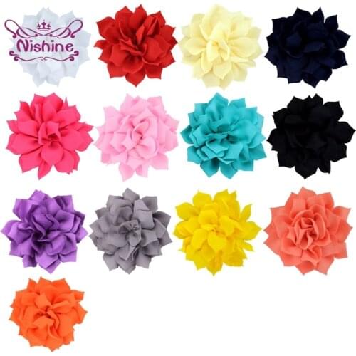 14 Colors 9 CM Chiffon Flower Hairclip Fashion Handmade Lotus Barrette Duck Beak Hairpin Baby Girl Headwear Accessories Kid Gift