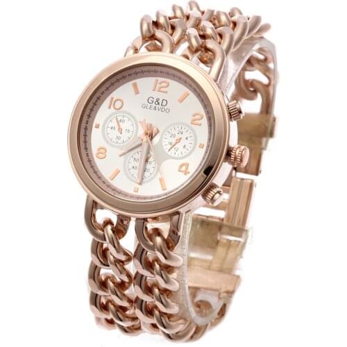 G&D Womens Quartz Wristwatches Rose Gold Stainless Steel Fashion Womens Dress Watch Reloj Mujer Gifts Relogio Feminino Clock