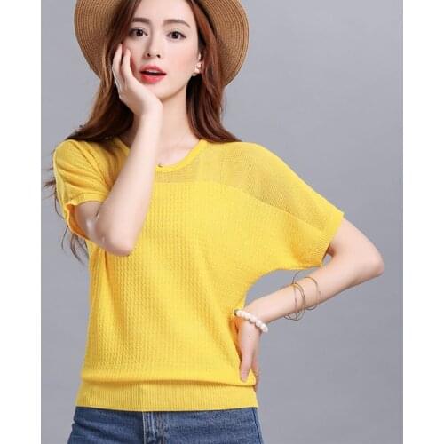 Short Sleeve Summer Pullover Fashion Cool Knitted Women Tops Female Yellow High Quality Knit Jumper Ladies Korea Causal Pull