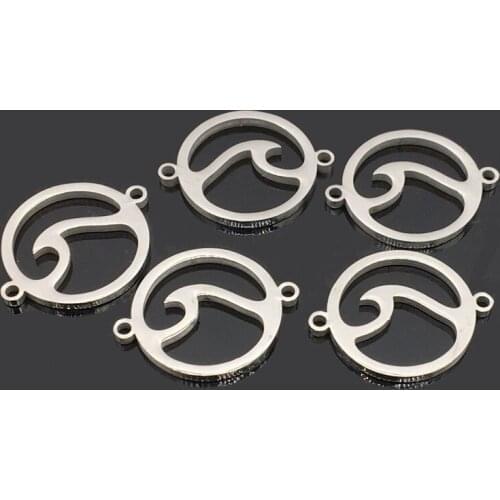 10pcs Ocean Spray Stainless Steel Connect Pendant Two Hole Hollow Ocean Wave Stainless Steel Charm for Wish Bracelet Making