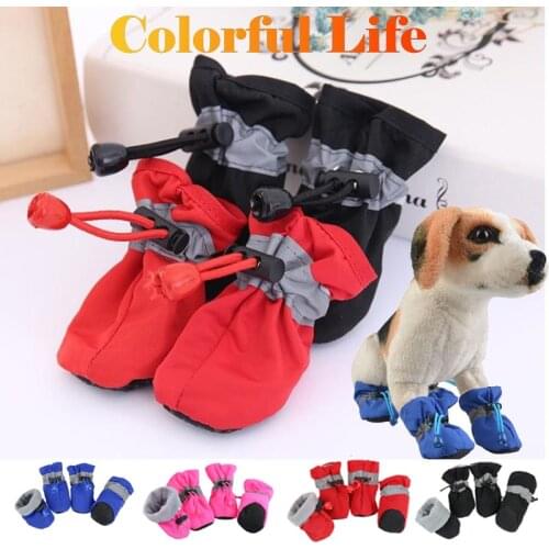 4Pcs/set Pet Dogs Winter Shoes Rain Snow Waterproof Booties Socks Rubber -slip Shoes For Small Puppies Footwear Accessories