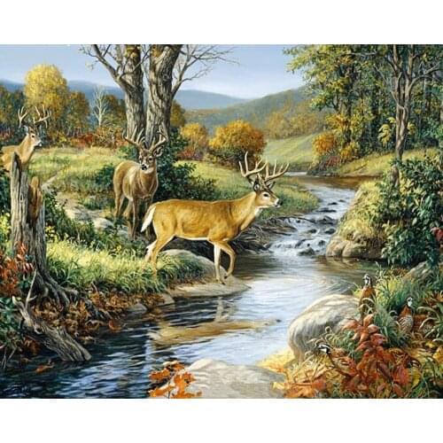 A3492 scenic deer cross stitch Oil painting girl 11/ 14ct /16/28/27CT cloth cotton thread embroidery DIY handmade