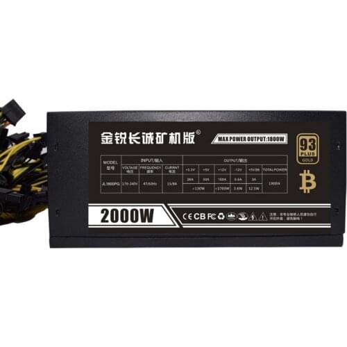 2000W Computer Power Supply 1060 RX 480 R9380 R 9370 For Mining Machine Support 8 Pieces Graphics Card For R9390 3 Pieces Card