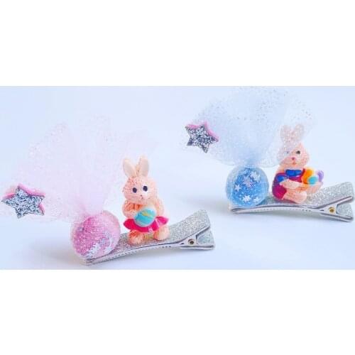 Boutique 10pcs Fashion Cute Glitter Star Pom Pom Rabbit Hairpins Bunny Barrettes Princess Easter Headwear Hair Accessories