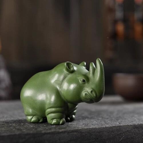Tea Ornaments Rhino Purple Sand Green Mud Green Compact Decoration Tea Ornaments Tea Set Ceramic Tea Ceremony Tea Pet Yixing