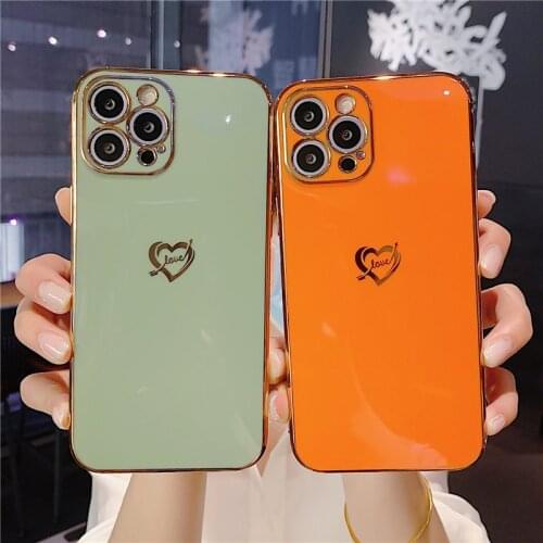 Gimfun Electroplated Cute Love Heart Phone Case for iPhone 12 11 Pro Max XR XS Max X 7 8 Plus Shockproof Bumper Soft Back Cover