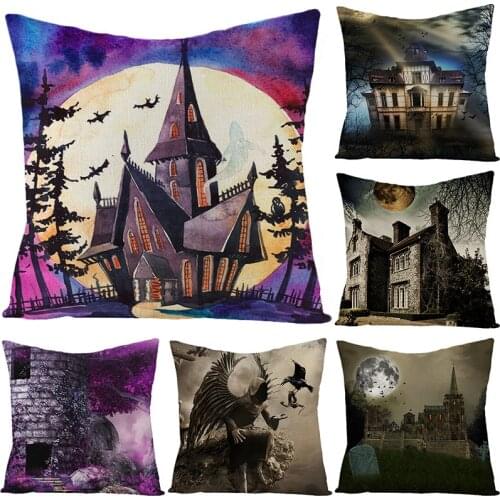 Halloween Decor Throw Pillowcase 45x45cm Haunted House Wraith Forest Printed Cushion Cover Pillow Cover for Farmhouse Decortive