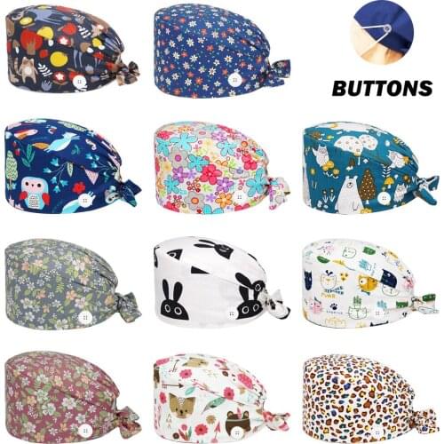 Unisex Cotton Adjustable Surgicals Cap Elastic Pet Beauty Salon Dental Nursing Hat Lab Scrub Hats Women Nurse Accessories