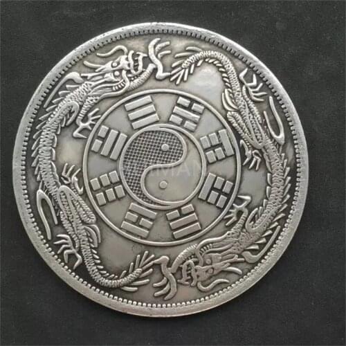 China TaiChi FengShui Dragon Coin Silver Dollar Coins 8.8cm Souvenir Home Decoration Gifts