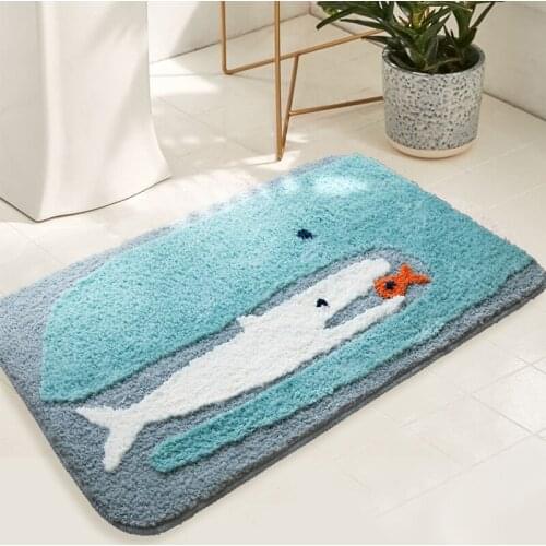 Fish Bathroom Mat Nordic Fluffy Carpet Tub Side Rug Bath Room Plants Floor Absorbent Anti Slip Pad Bathmat Doormat Home Decor