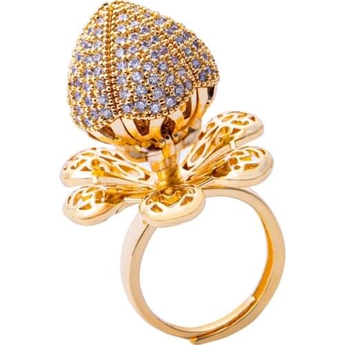 Creative Blooming Flower Bud Adjustable Switch Bling Women Ring Zircon Charm Rotating Flower Jewelry Gift