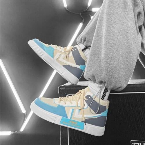 2021 New Fashion Splicing Sneakers Men Flat High-top Casual Board Shoes Man Comfortable Couple Platform Sneakers zapatos hombre