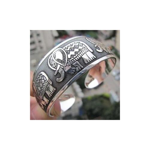 Cool Vintage Boho Style Elephant Tibetan Tibet Totem Bracelets Elegant Round Metal Cuff Bangles Women Jewelry