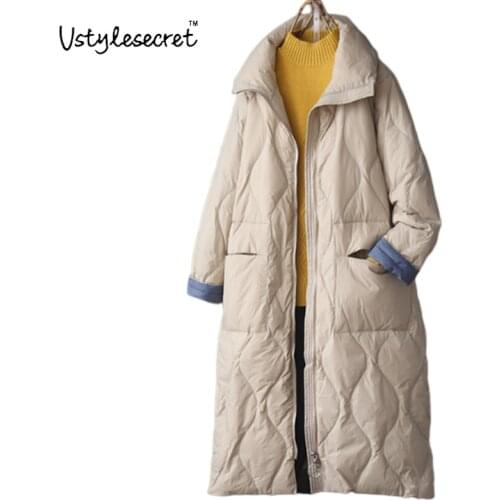 White Duck Down Coat Ultralight курткп женская зима Warm Long Chaqueta Mujer Casual Loose Doudoune Femme Winter Clothing U10822