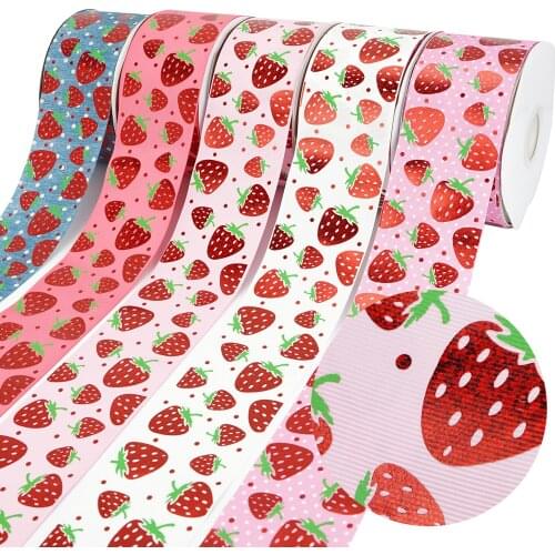 3 Inch 75mm Strawberry Printed Grosgrain Ribbon DIY Gift Bow Headband Making 50 Yards/Roll