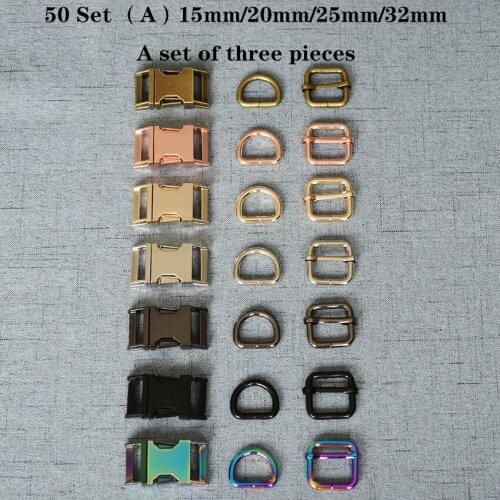 50 Set (A) 15mm/20mm/25mm/32mm Metal D Ring+Adjustable+Release Buckle DIY Dog Collar and Leash Accessories 3JT7826L
