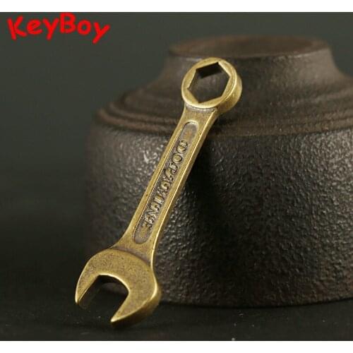 Pure Copper Mini Double Combination Allen Wrench Tool Keychain Pendant Trinket Brass Spanner Hanging Pendants Car Key Chain Ring