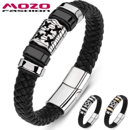 Genuine Leather Male Bracelets Stainless Steel Trendy Cuff Classic Bangle Man Fashion Jewelry