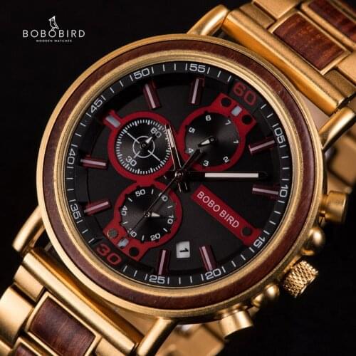 Relogio Masculino BOBO BIRD Luxury Brand Craft Wood Watch Men Chronograph Christmas Gift to Husband Son Custom reloj hombre
