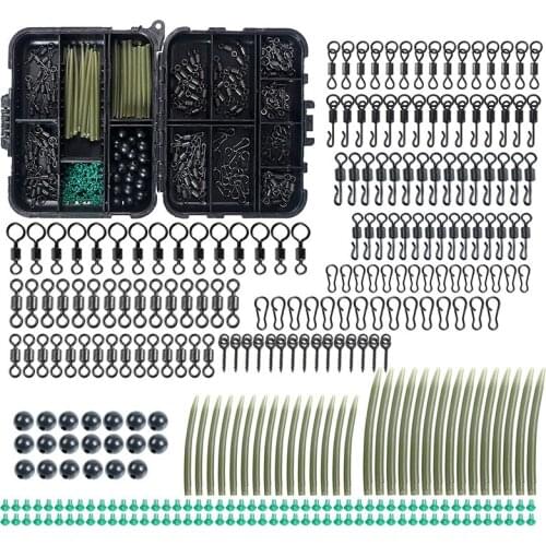300Pcs/Box Carp Fishing Tackle Kit Including Anti Tangle Sleeves Hook Stop Beads Bait Screw Rolling Swivel Snaps