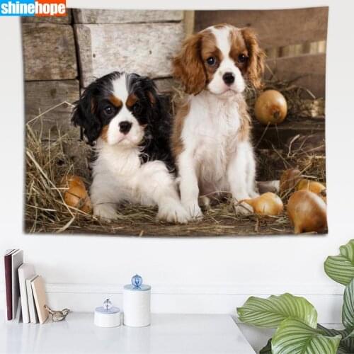 King Charles Spaniel Tapestry Dogs Wall Hanging Wall Tapestry Psychedelic Farmhouse Decor Dorm Room Wall Carpet Wall Blanket