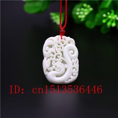 Natural Chinese White Jade Carving Dragon and Phoenix Pendant Necklace Charm Jewellery Fashion Lucky Amulet Luck Gifts Women Man