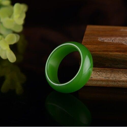 Natural Green Xinjiang Hetian Jade Ring Chinese Jadeite Amulet Fashion Charm Jewelry Hand Carved Crafts Gifts for Women Men