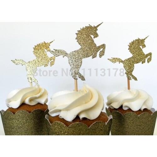 Cheap cupcake wrapper Laser-Cut Cupcake Wrappers Birthday Party holders with Unicorn Cupcake Toppers set Supplies