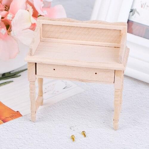 New 1/12 Miniature Mini Wooden Desk Table Set Furniture DIY Dollhouse Room Accessory Toys for Baby Kids Children