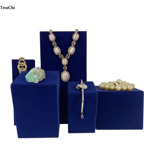 Solid Geometry Photography Prop Blue Velvet Display Stand Jewelry Display Stand Necklace Holder Ring Rack Jewellery