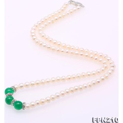 Natural White Freshwater Pearl Necklace 45cm 8-9mm Flat Round Shape Dark Green Jades Necklace Perfect All Match Gift For Women
