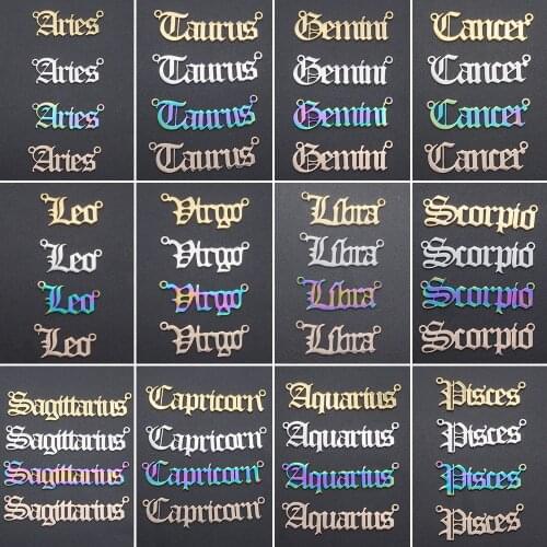 5pcs/lot 100% Stainless Steel Zodiac Pendant Charms for Women Wholesale 12 Star Signs Fashion Necklaces Making